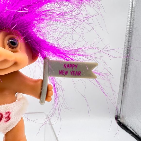 1993 Happy New Year Troll Doll With Purple Hair With Sparkles & Diaper - Picture 3 of 10